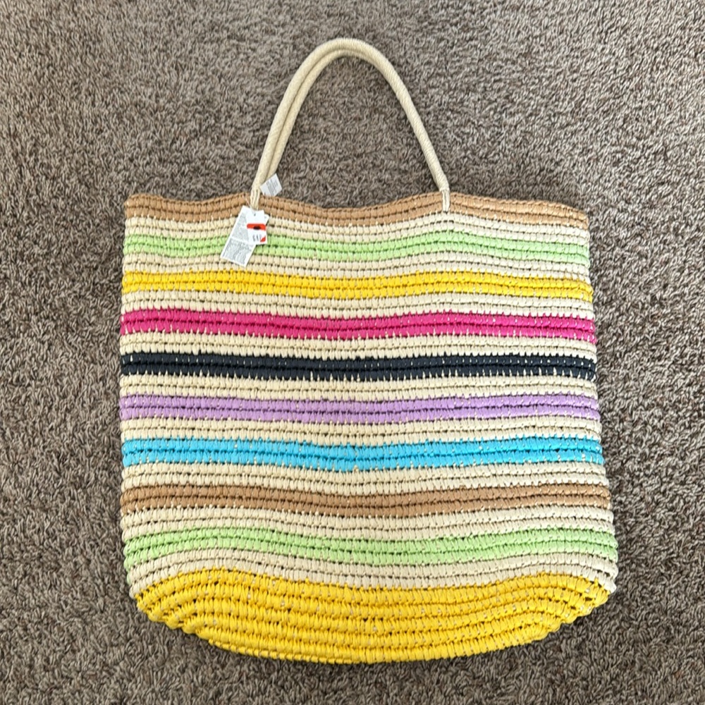 GAP Rainbow Stripe Straw Tote Bag - Picture 2 of 5